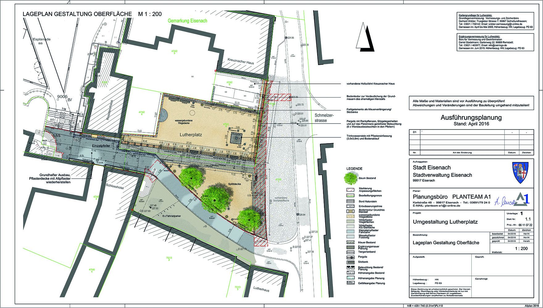 Abb. 1: Ausführungsplanung für die Gestaltung des Lutherplatzes, Stand April 2016